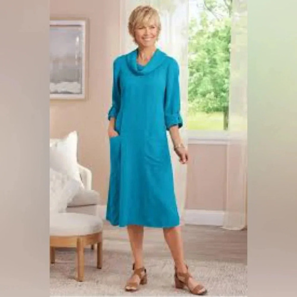 Soft Surroundings Dresses & Skirts - NWT Soft Surroundings Everly Gauze Cowl Neck Midi Dress XL 18 Blue Boho Coastal